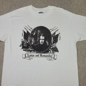 Vintage Oneita Power-T Shirt Mens‎ XL White Listen and Remember Short Sleeve